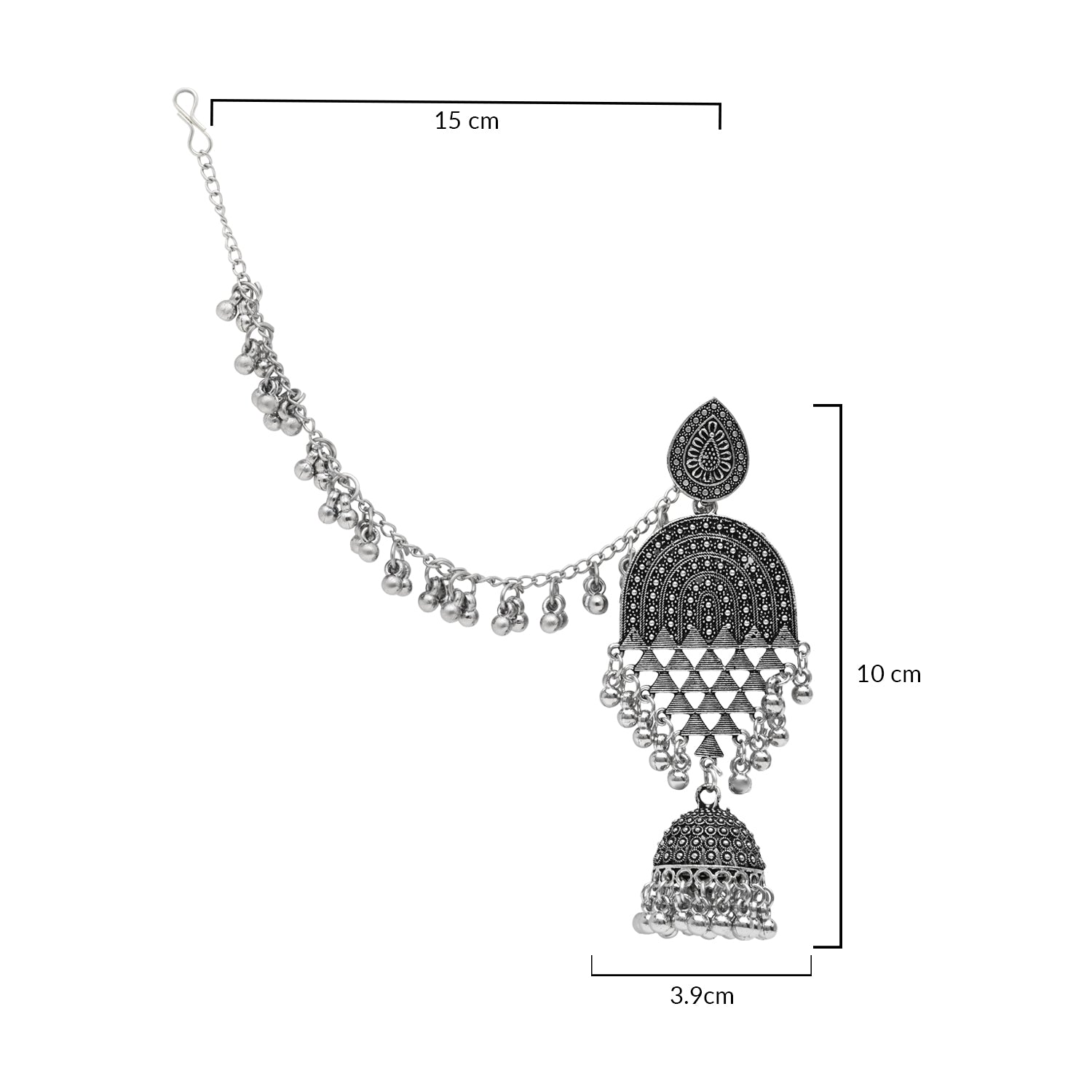 Etnico Silver Oxidised Traditional Jhumka Hair Chain/Ear chain Accessories with Hook For Women