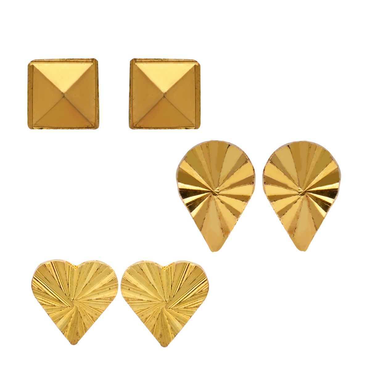 Etnico Gold Plated 3 different Design Lightweight Studs Earrings Combo For Women