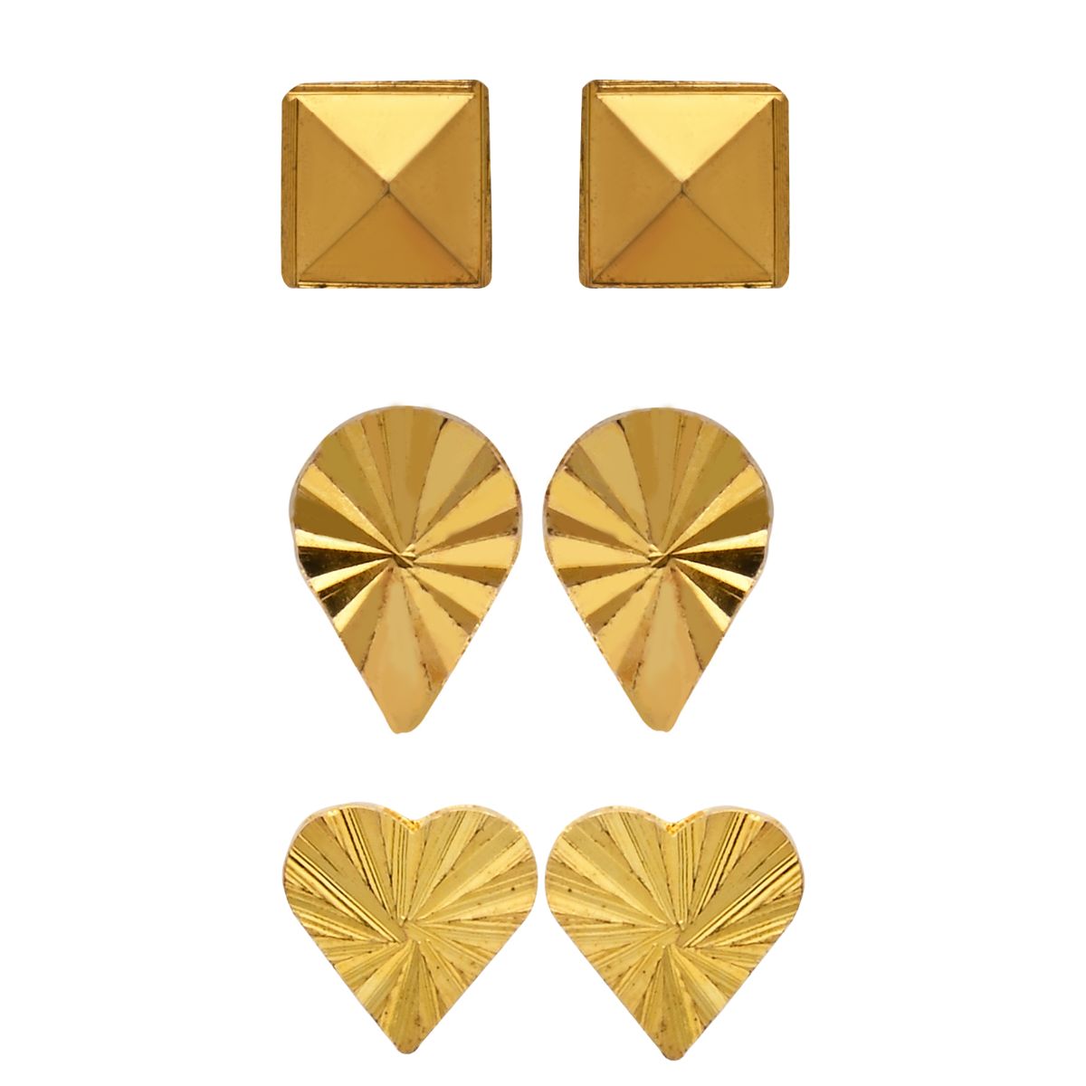 Etnico Gold Plated 3 different Design Lightweight Studs Earrings Combo For Women
