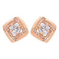 Etnico Latest Stylish Rose Gold Plated CZ American Diamond Stud Earrings For Women