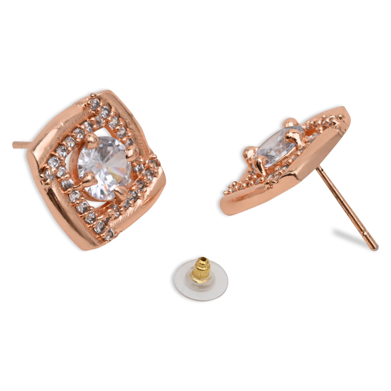 Etnico Latest Stylish Rose Gold Plated CZ American Diamond Stud Earrings For Women