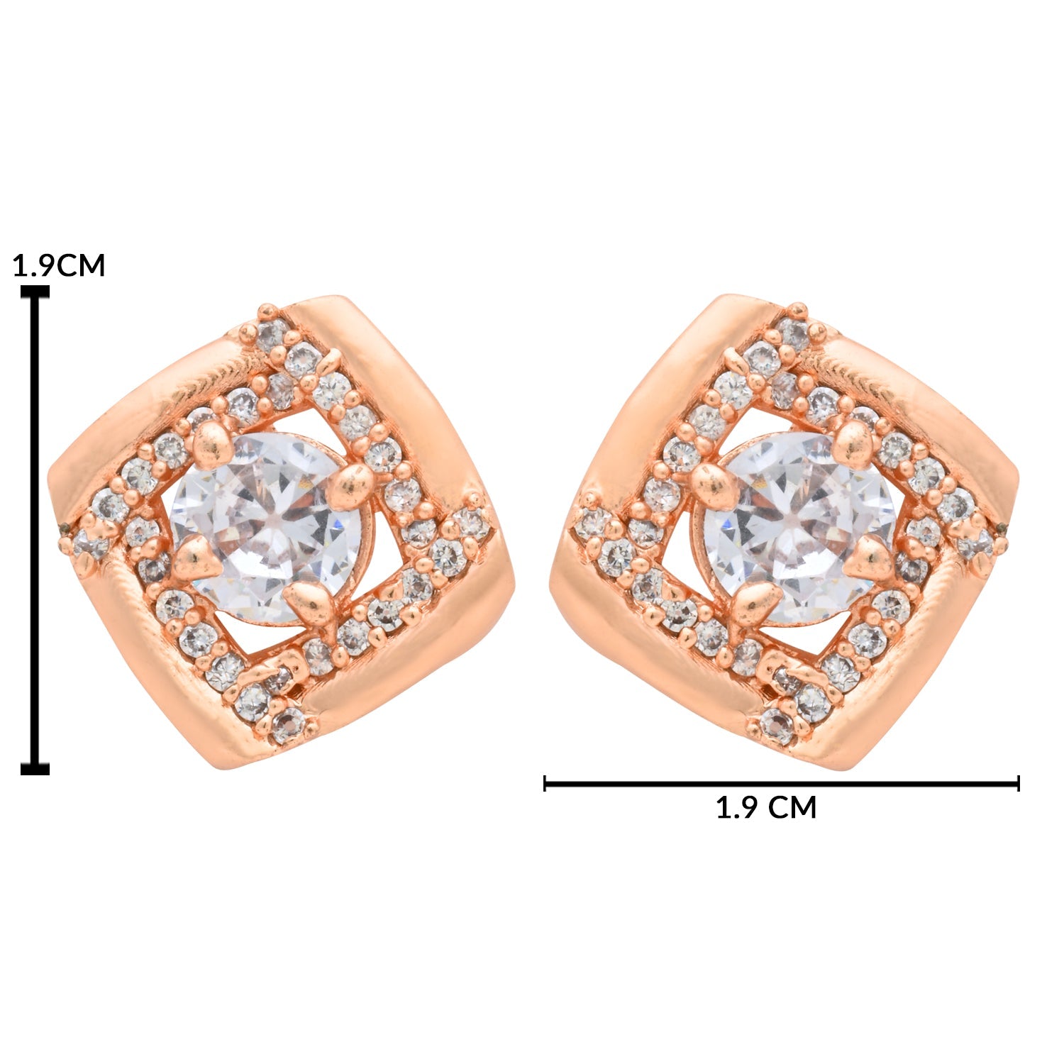 Etnico Latest Stylish Rose Gold Plated CZ American Diamond Stud Earrings For Women
