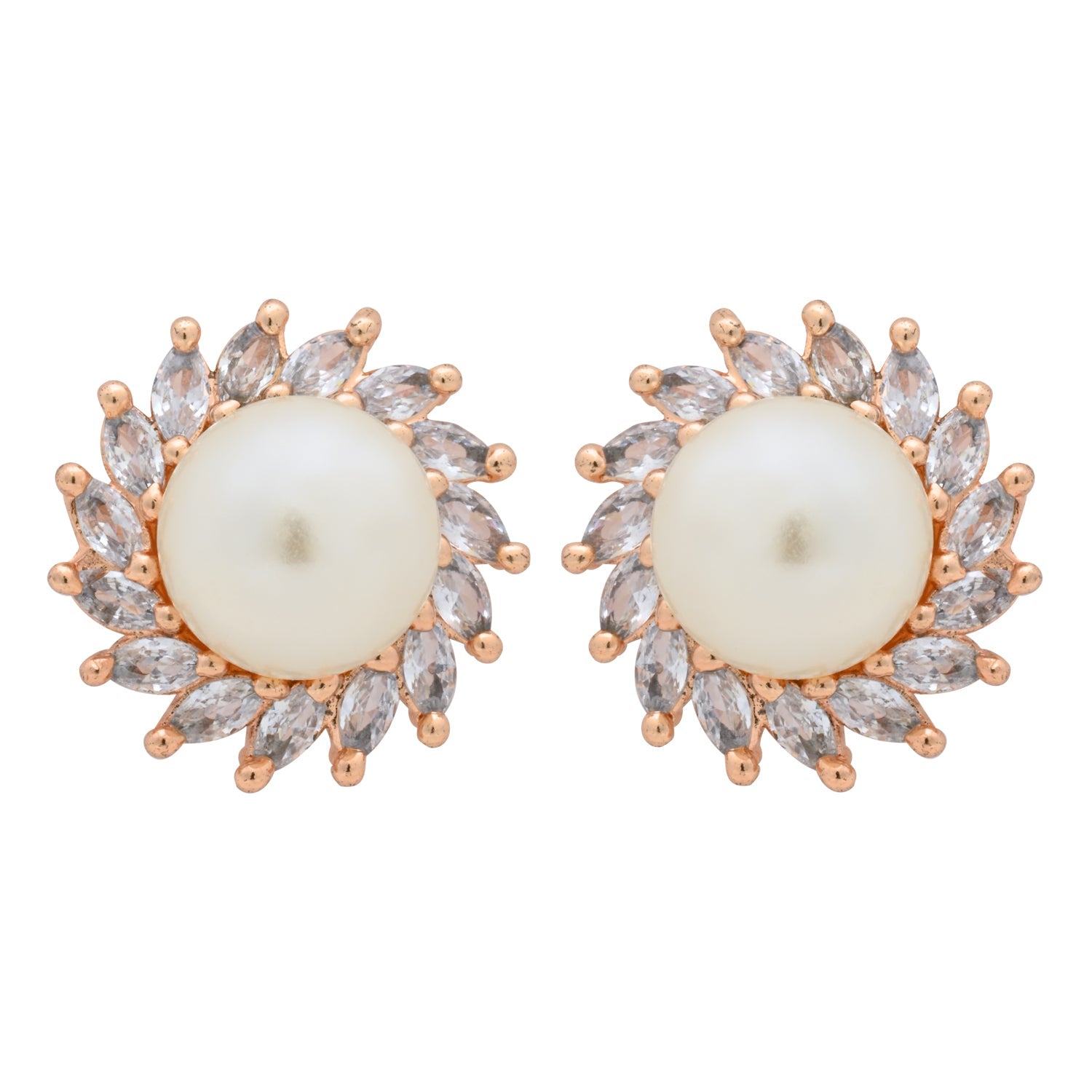 Etnico Latest Stylish Rose Gold Plated CZ American Diamond Stud Earrings For Women