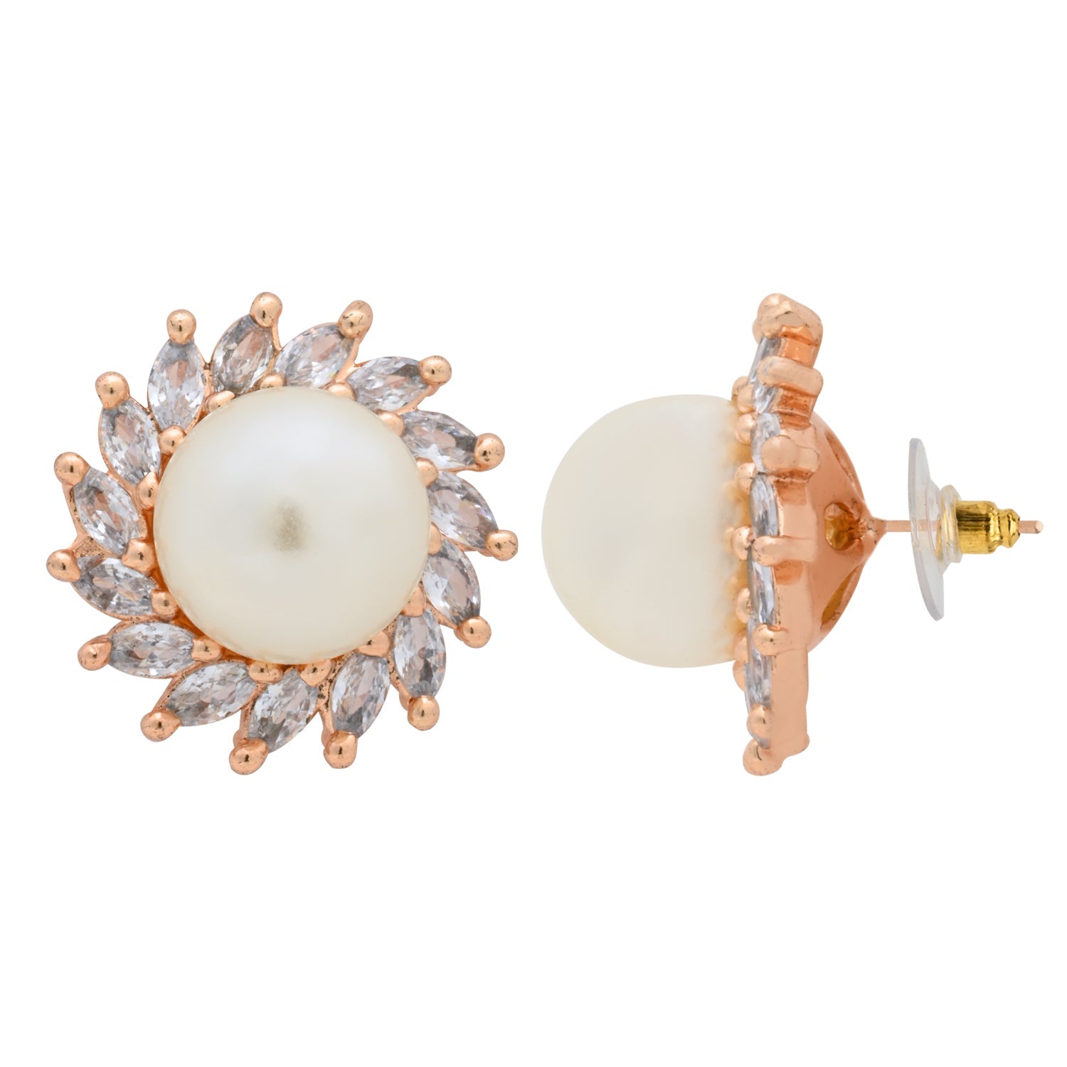 Etnico Latest Stylish Rose Gold Plated CZ American Diamond Stud Earrings For Women