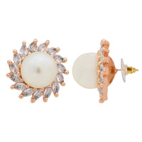 Etnico Latest Stylish Rose Gold Plated CZ American Diamond Stud Earrings For Women