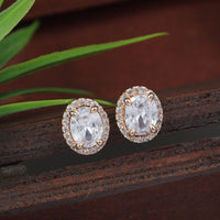 Etnico Latest Stylish Rose Gold Plated CZ American Diamond Stud Earrings For Women