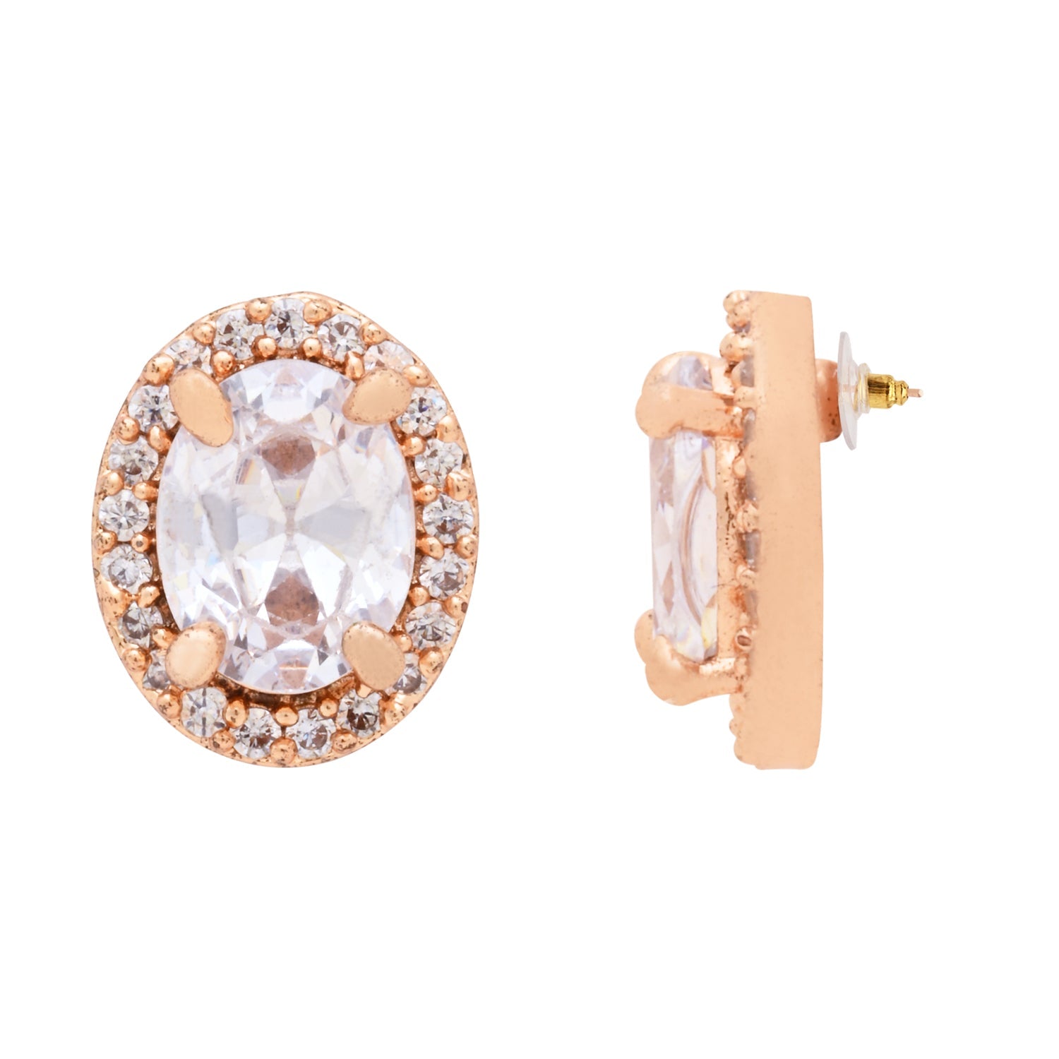 Etnico Latest Stylish Rose Gold Plated CZ American Diamond Stud Earrings For Women