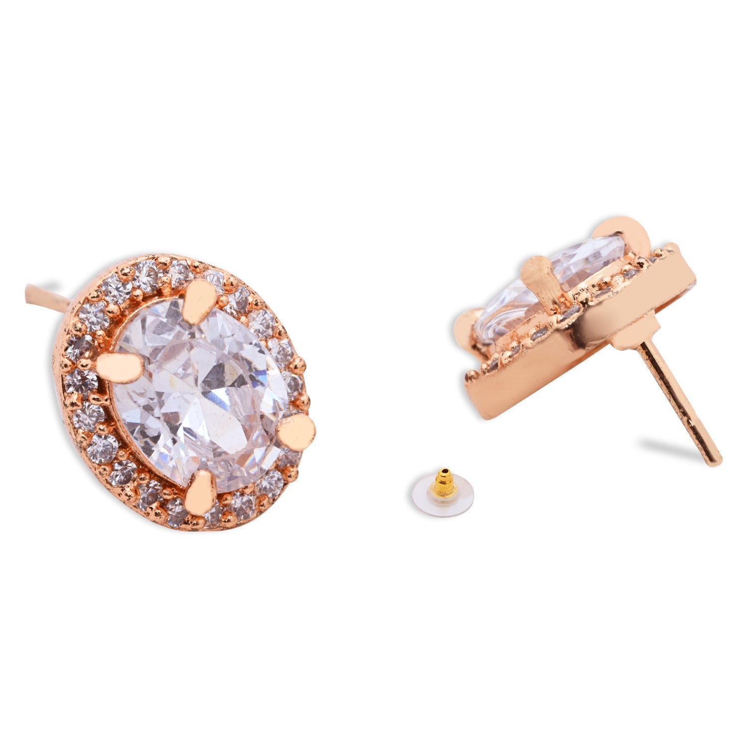 Etnico Latest Stylish Rose Gold Plated CZ American Diamond Stud Earrings For Women