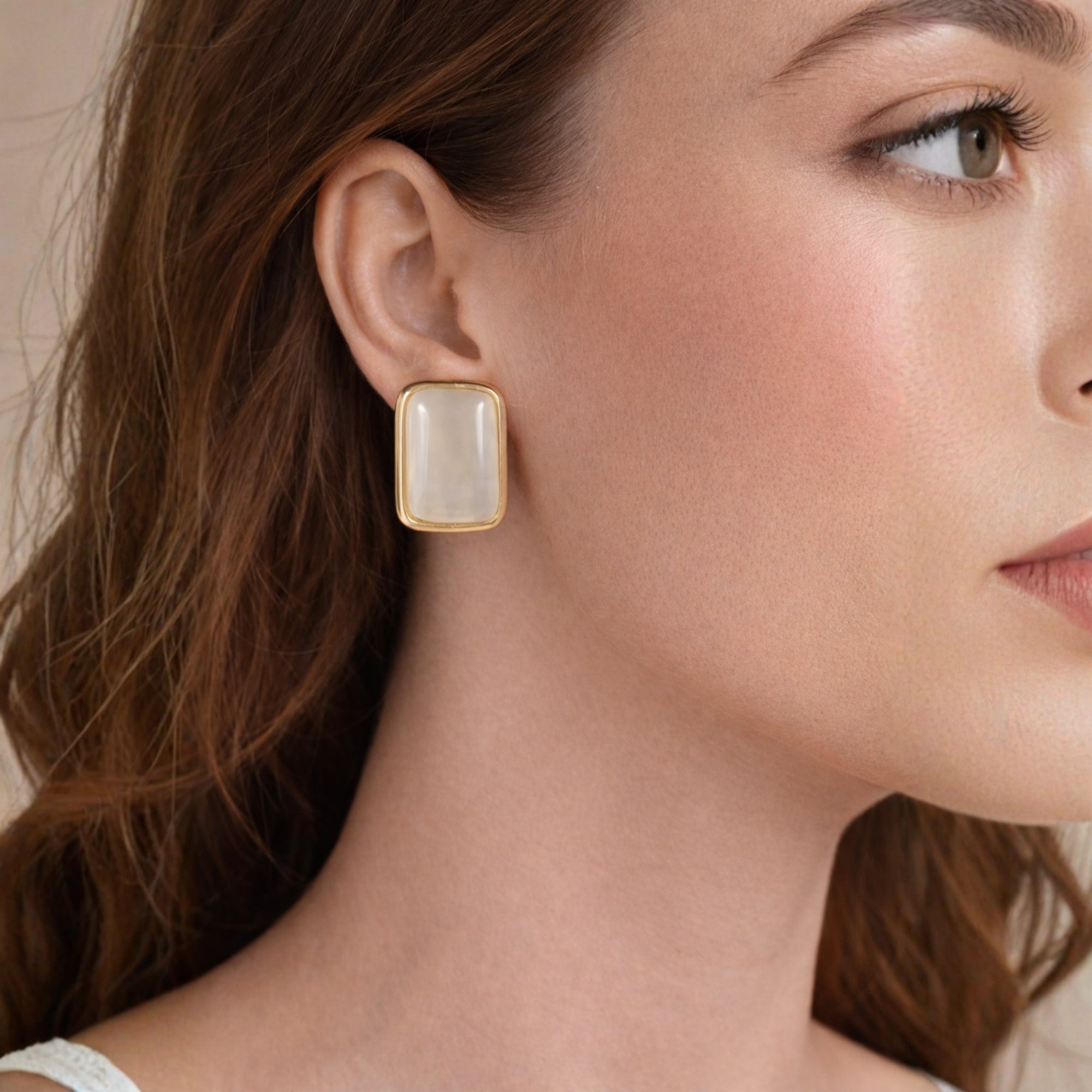 Etnico Mother of Pearl Radiance Stud Earrings with Refined Gold Plated Frame