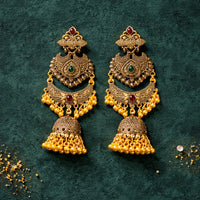 Etnico Gold Plated Traditional Style Jhumka with Ghungroo Earrings For Women