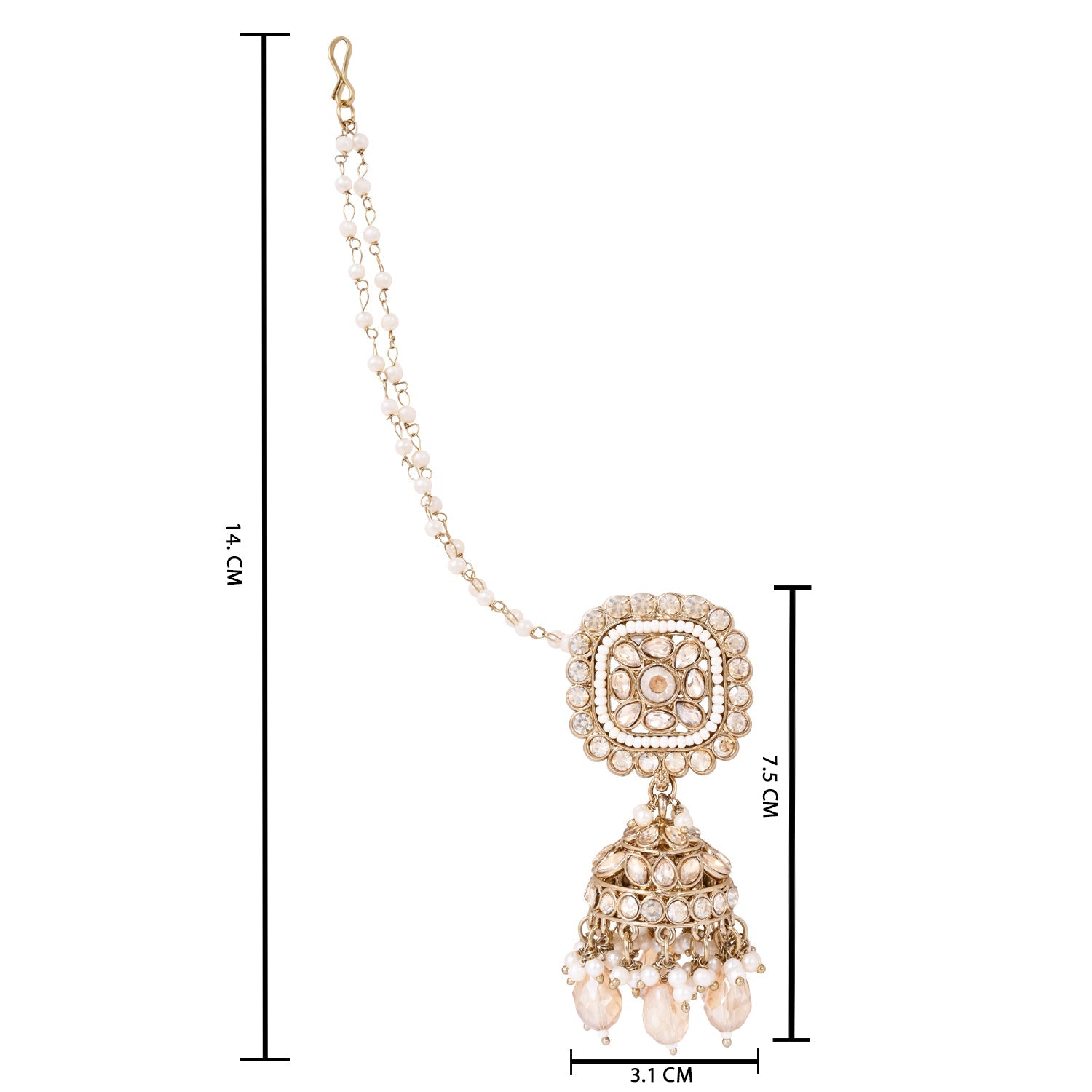 Etnico Gold Plated Traditional Kundan & Pearl Jhumka Earrings With Earchain For Women