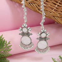 Etnico Silver Plated Traditional Statement Earring With Ear Chain for Women