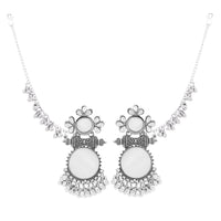 Etnico Silver Plated Traditional Statement Earring With Ear Chain for Women