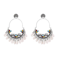 Etnico Traditional Silver Oxidised Dangle Earrings For Women