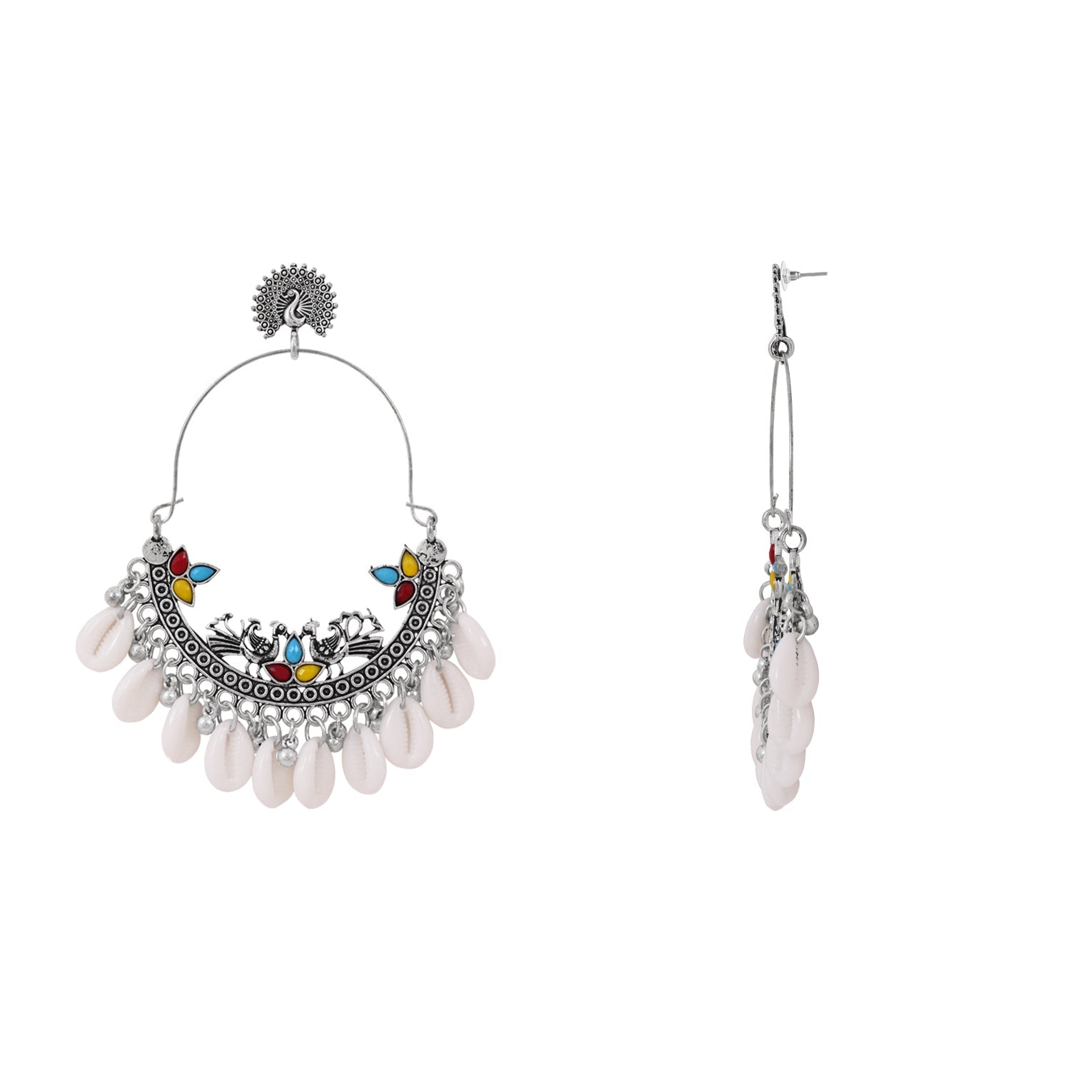 Etnico Traditional Silver Oxidised Dangle Earrings For Women