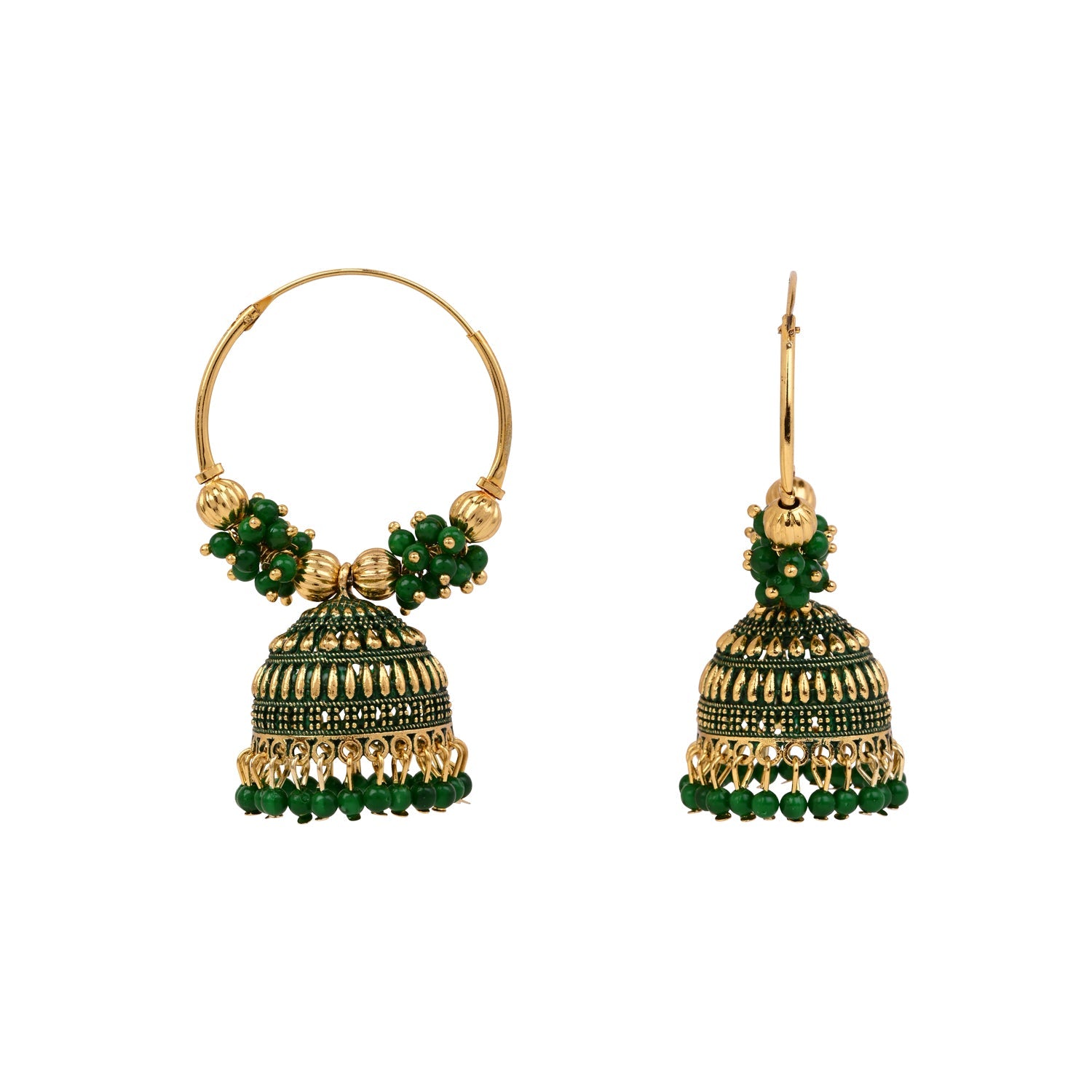 Etnico Gold Plated Traditional Handcrafted Beaded Jhumka Hoop Earrings for Women