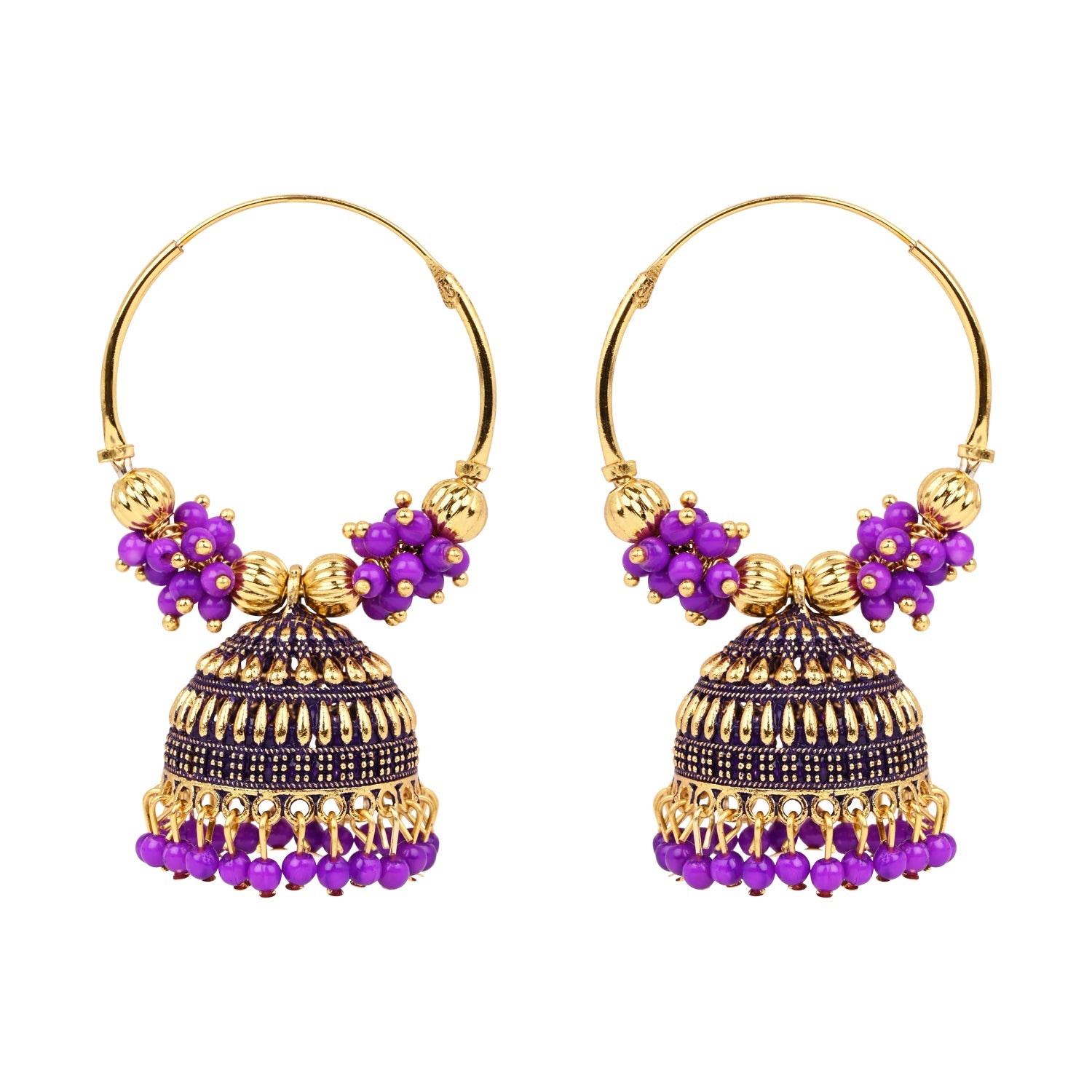 Etnico Gold Plated Traditional Handcrafted Beaded Jhumka Hoop Earrings for Women