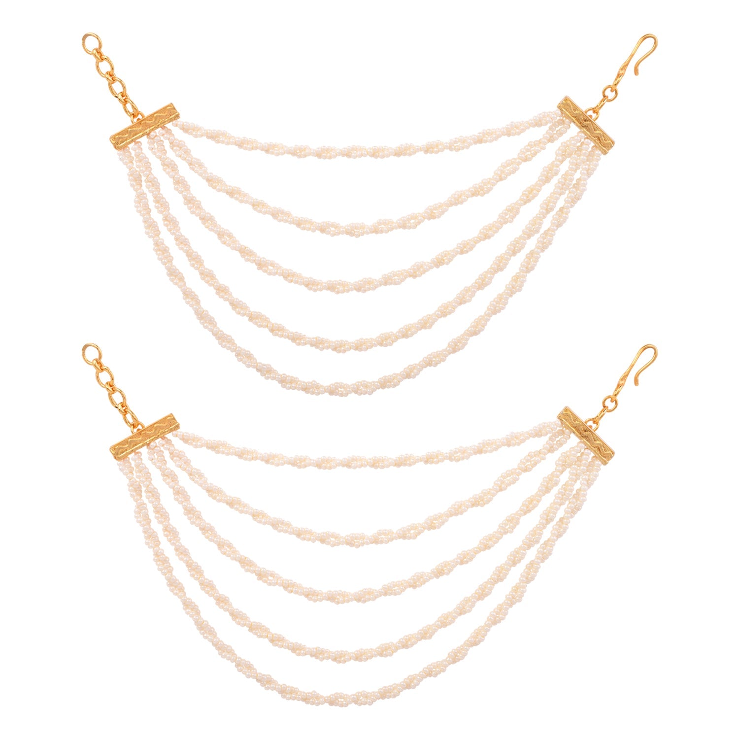 Etnico Gold Plated Traditional Pearl Multi Layered Ear Chain For Women