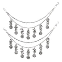 Etnico Navratri Silver Oxidised Layered Ear Chains with Danglers for Women
