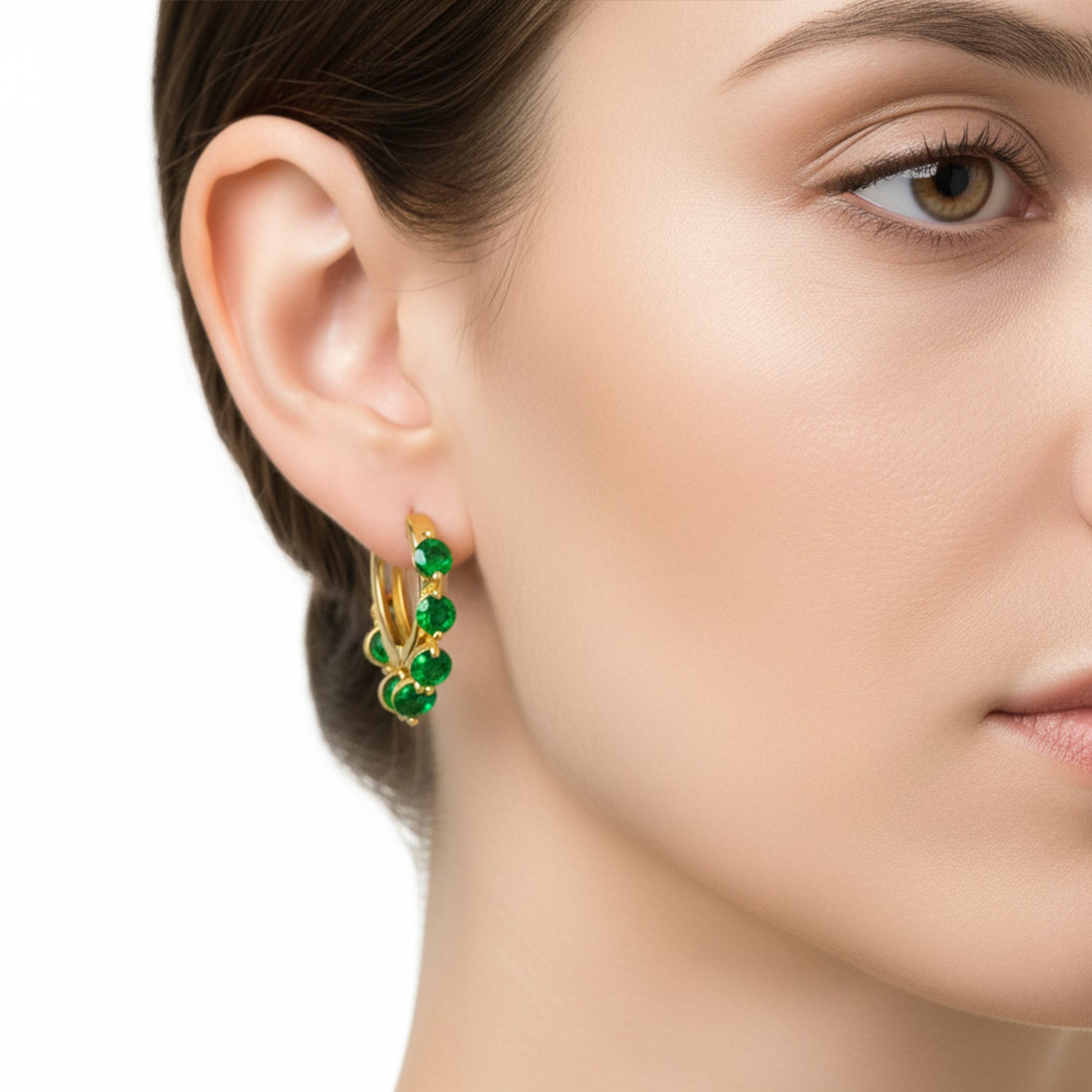 Etnico Gold Plated Stone Drop Hoop Earrings