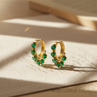 Etnico Gold Plated Stone Drop Hoop Earrings