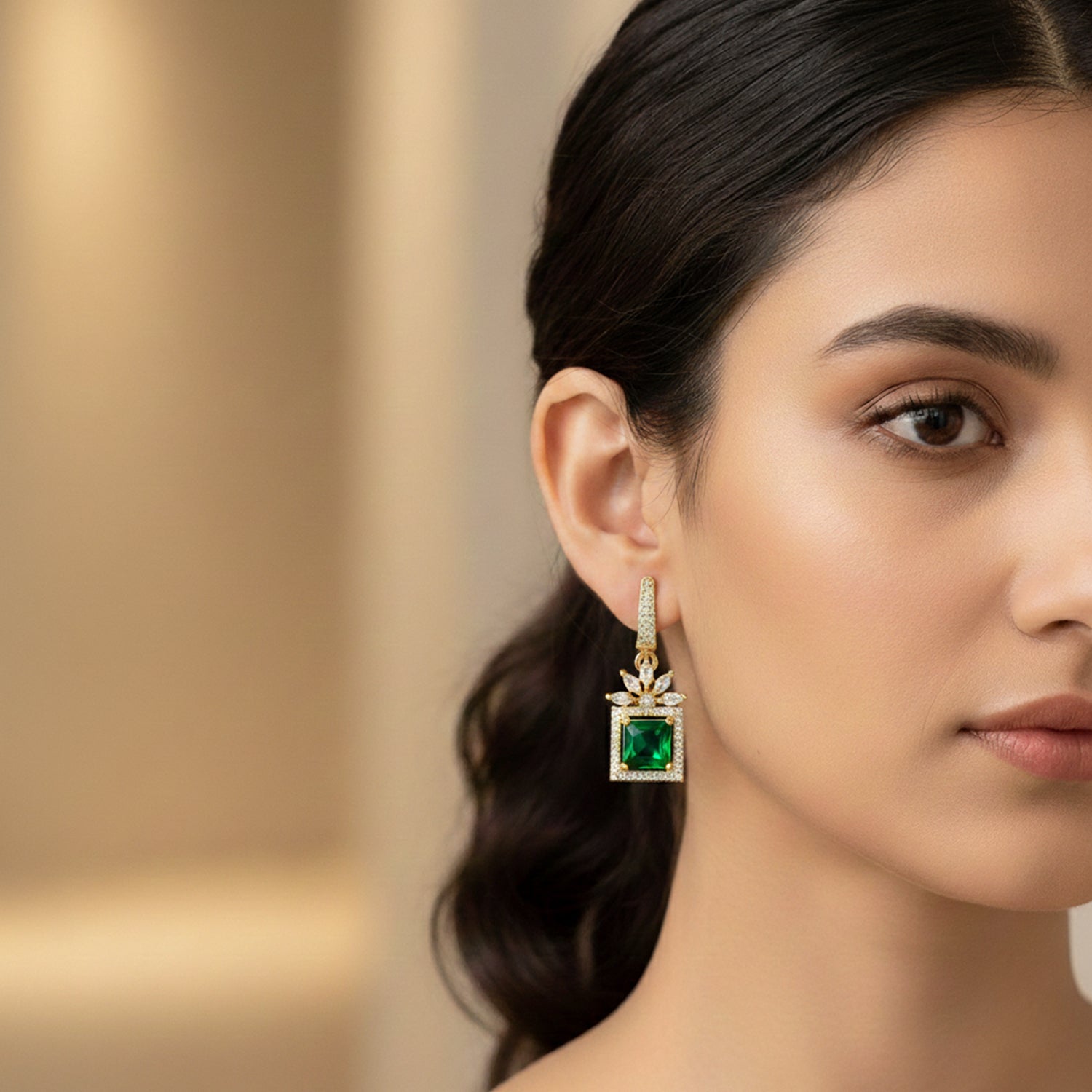 Etnico Gold Plated American Diamond Cubic Zirconia Drop Earrings