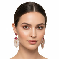 Etnico Rose Gold Plated American Diamond Cubic Zirconia Dangler Earrings 