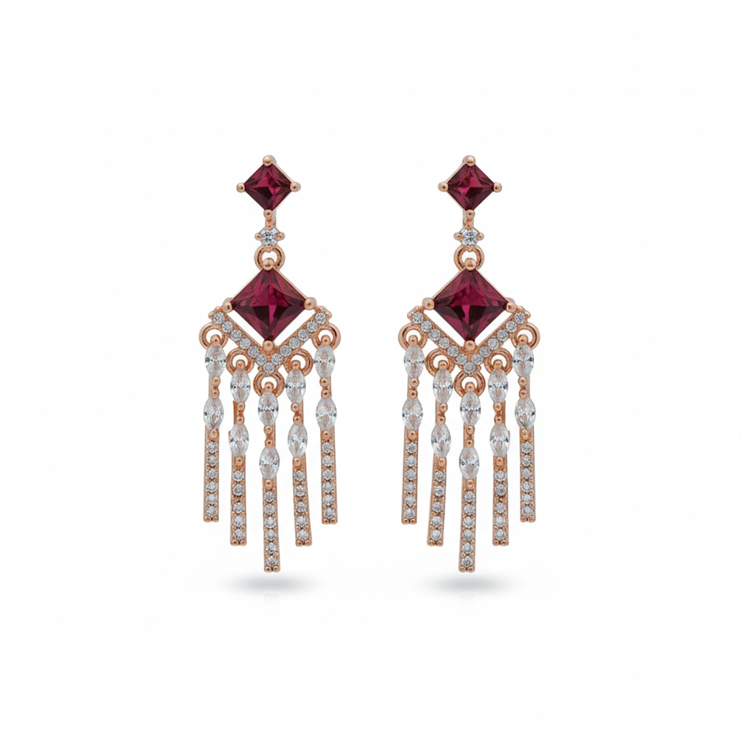 Etnico Rose Gold Plated American Diamond Cubic Zirconia Dangler Earrings