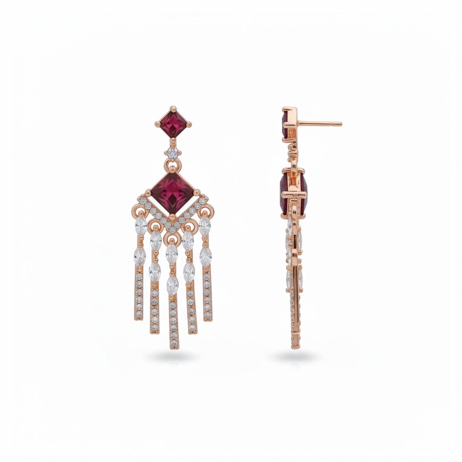 Etnico Rose Gold Plated American Diamond Cubic Zirconia Dangler Earrings