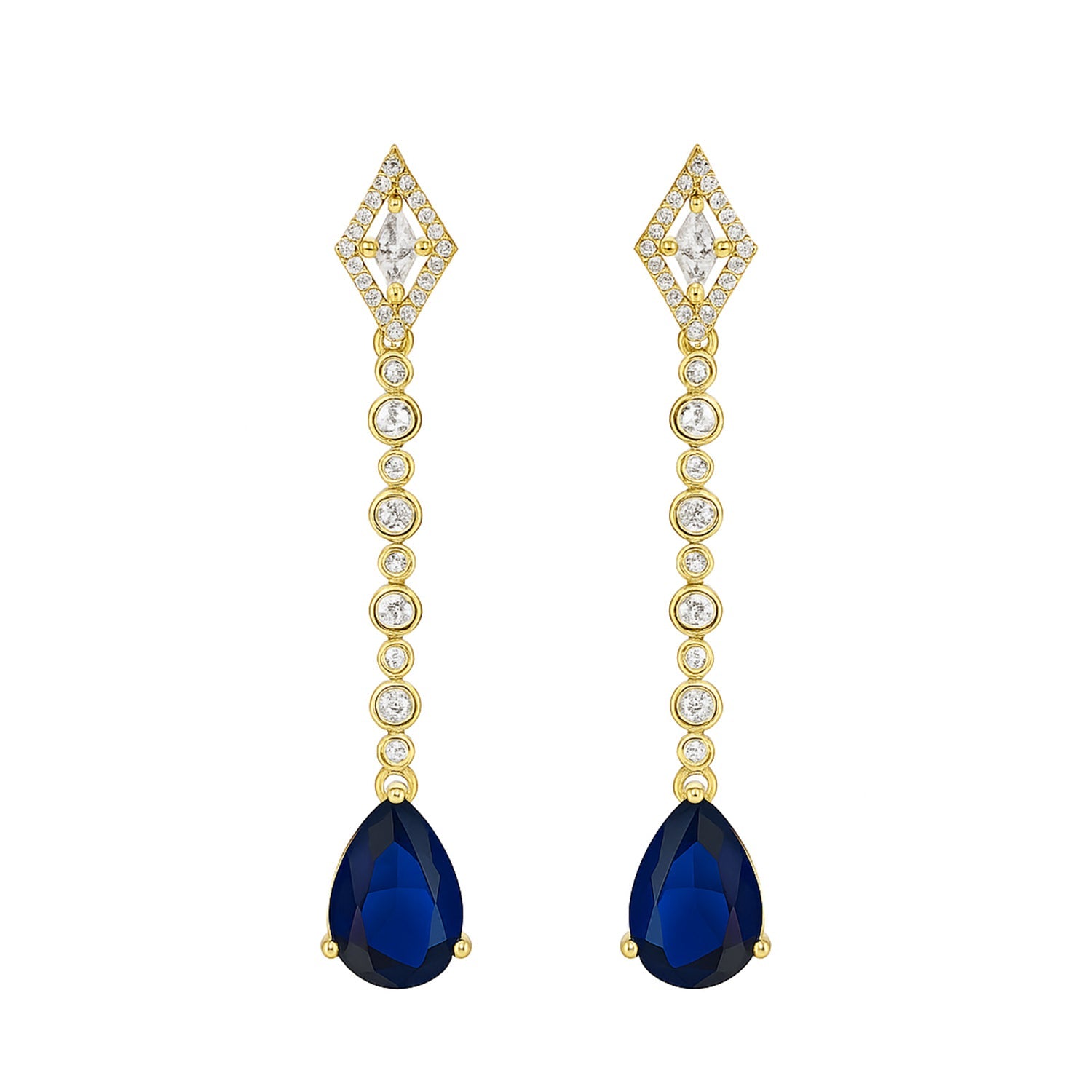 Etnico Gold Plated American Diamond Cubic Zirconia Linear Drop Dangler Earrings