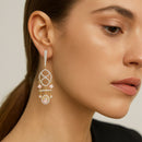 Etnico Gold Plated American Diamond Cubic Zirconia Statement Dangler Earrings