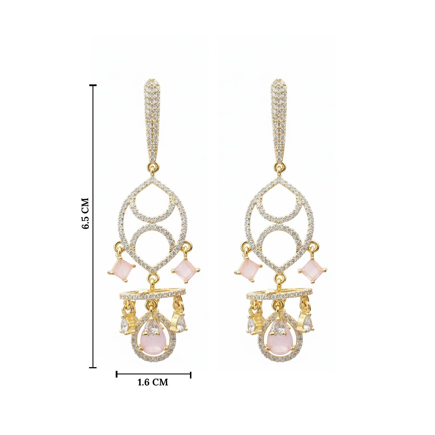 Etnico Gold Plated American Diamond Cubic Zirconia Statement Dangler Earrings