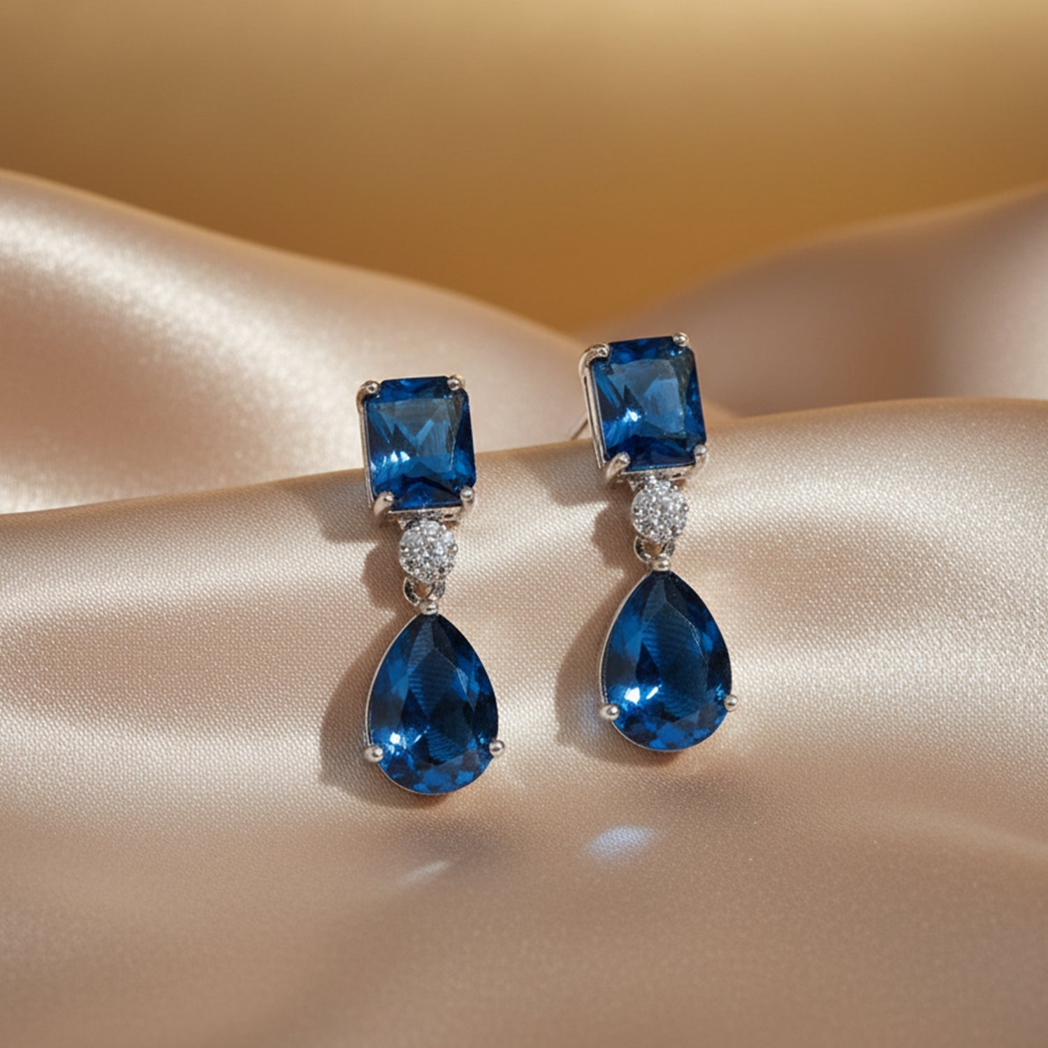 Etnico Silver Plated Designer American Diamond Earrings for Women