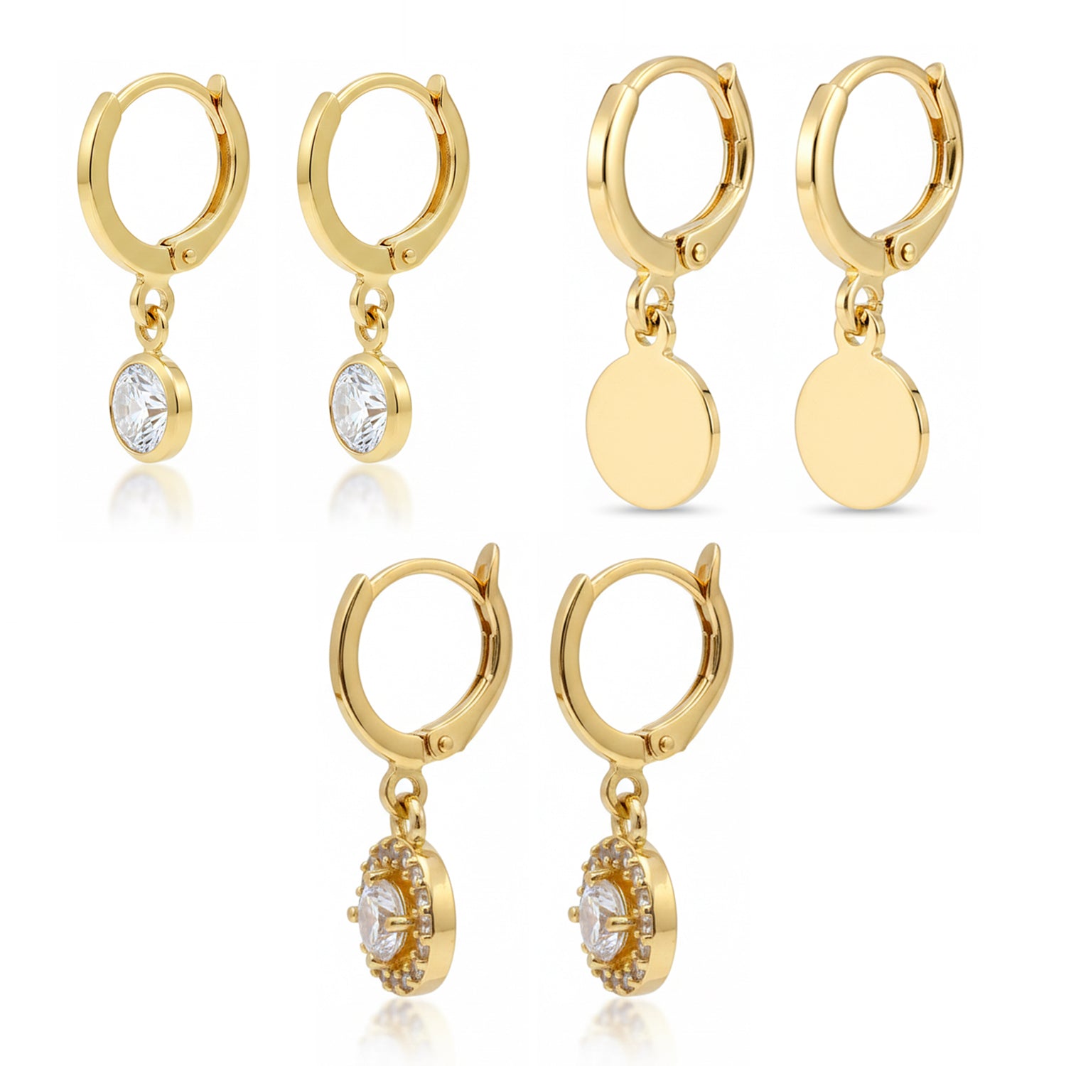 Etnico Gold Plated Fashion Stylish 3-Pair Drop Earrings Set for Women