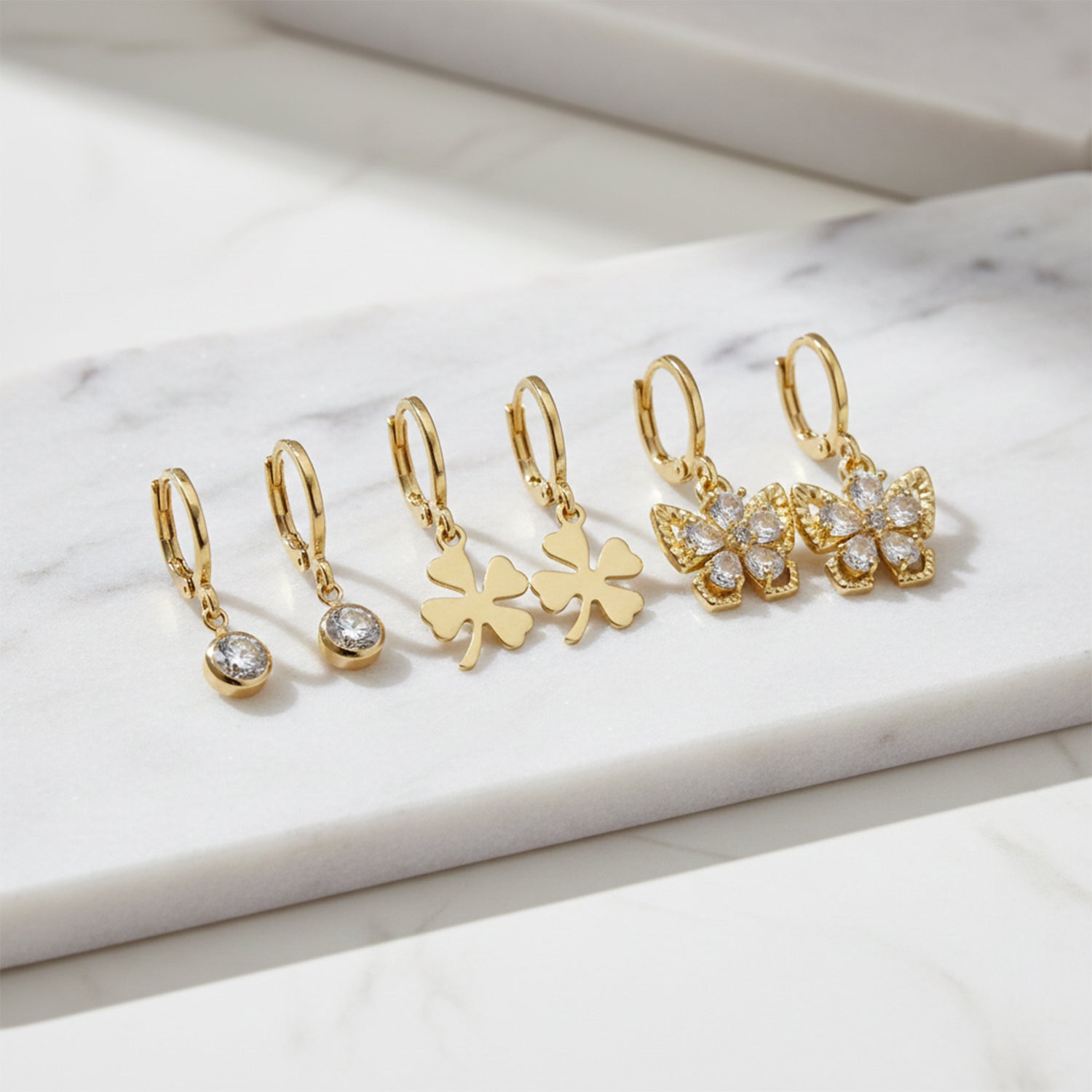 Etnico Gold Plated Fashion Stylish 3-Pair Drop Earrings Set for Women