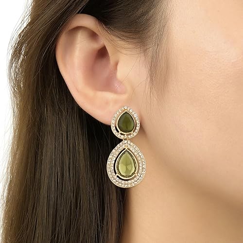 Etnico Gold Plated Traditional Stone & Beads Tear Drop Earrings For Women