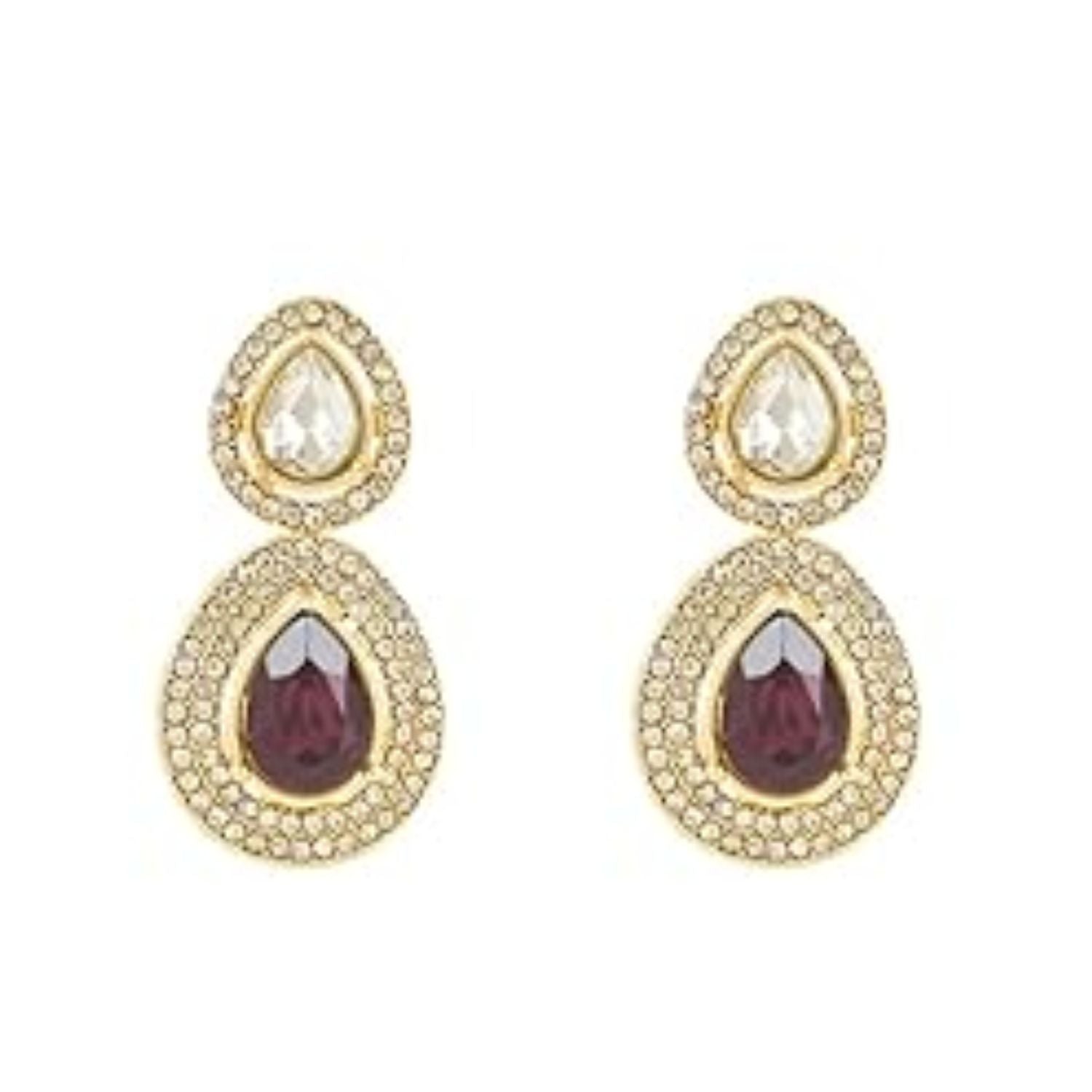 Etnico Gold Plated Traditional Stone & Beads Tear Drop Earrings For Women