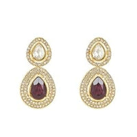 Etnico Gold Plated Traditional Stone & Beads Tear Drop Earrings For Women