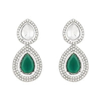 Etnico Silver Plated Traditional Stone & Beads Tear Drop Earrings For Women