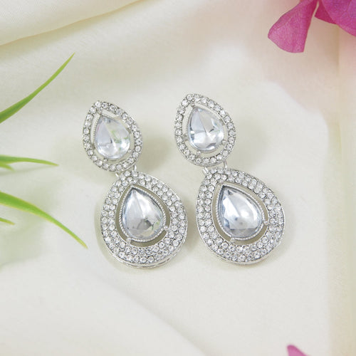 Etnico Silver Plated Traditional Stone & Beads Tear Drop Earrings For Women