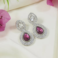 Etnico Silver Plated Traditional Stone & Beads Tear Drop Earrings For Women
