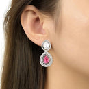 Etnico Silver Plated Traditional Stone & Beads Tear Drop Earrings For Women 