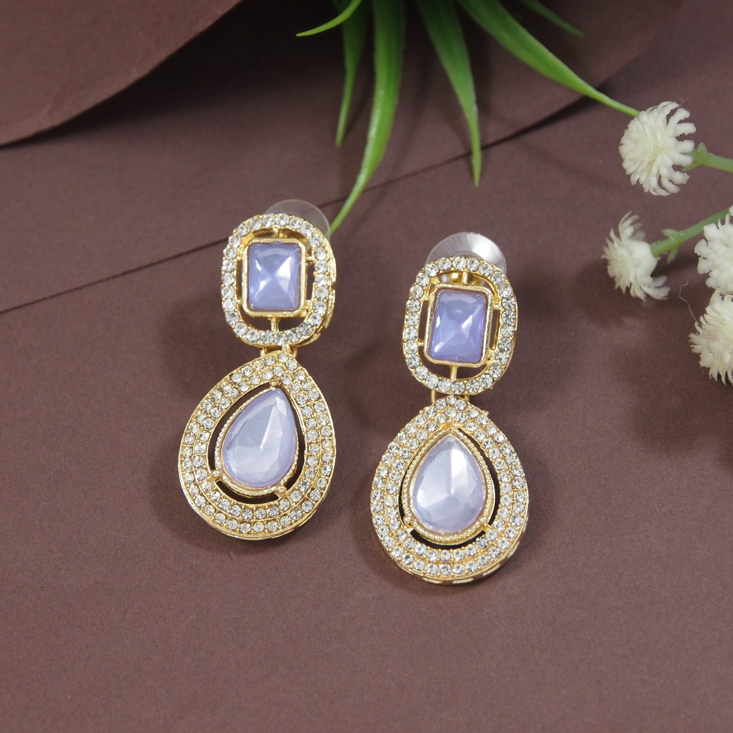 Etnico Gold Plated Traditional Stone & Beads Tear Drop Earrings For Women