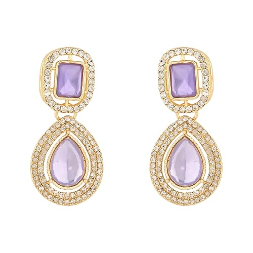 Etnico Gold Plated Traditional Stone & Beads Tear Drop Earrings For Women