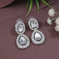 Etnico Silver Plated Traditional Stone & Beads Tear Drop Earrings For Women