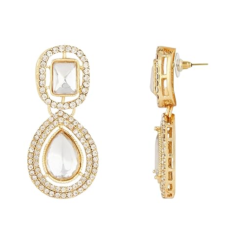 Etnico Gold Plated Traditional Stone & Beads Tear Drop Earrings For Women