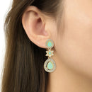 Etnico Silver Plated Traditional Stone & Beads Tear Drop Earrings For Women
