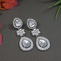 Etnico Silver Plated Traditional Stone & Beads Tear Drop Earrings For Women