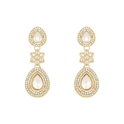 Etnico Gold Plated Traditional Stone & Beads Tear Drop Earrings For Women