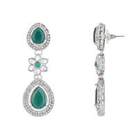 Etnico Silver Plated Traditional Stone & Beads Tear Drop Earrings For Women
